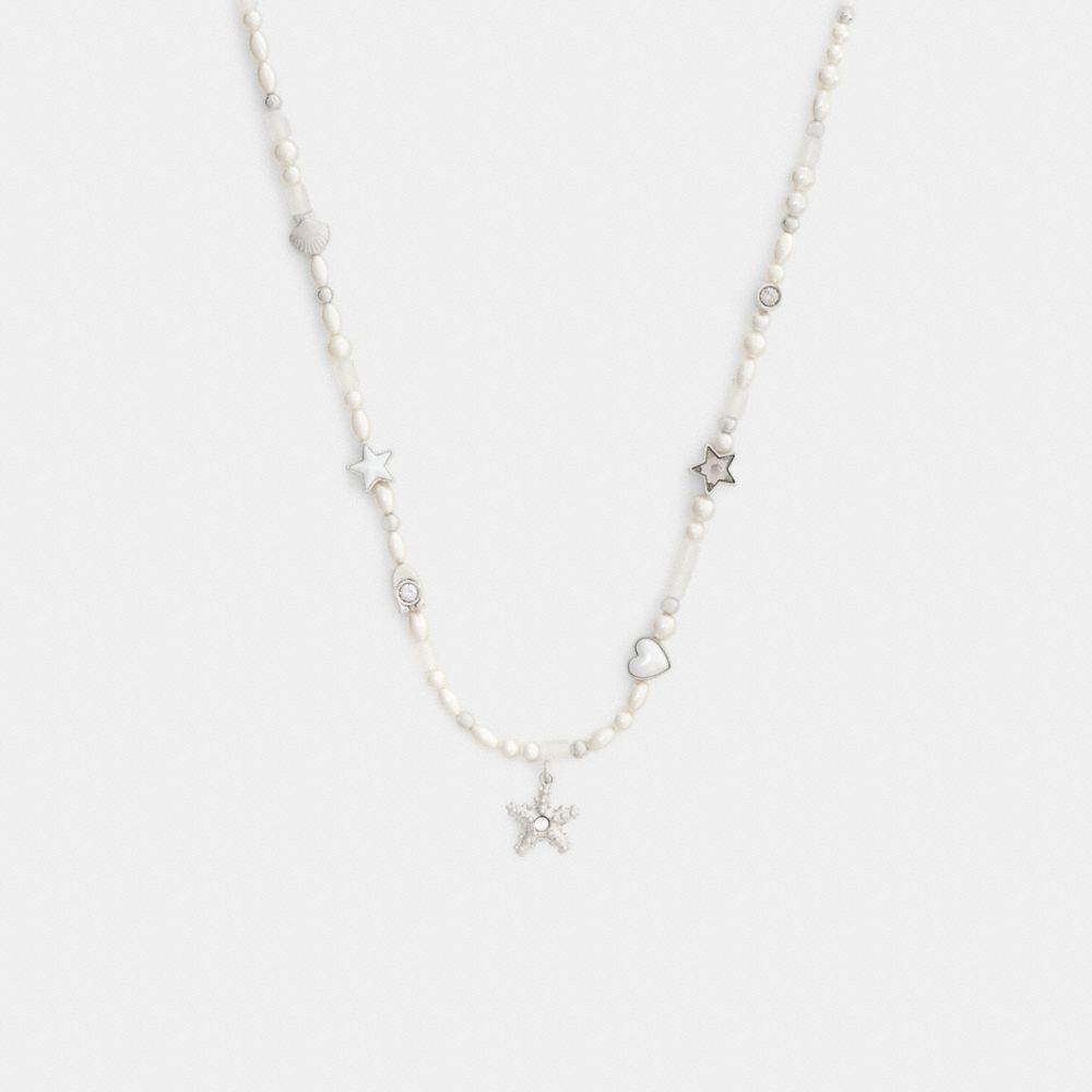 Coach Pearls And Seashell Necklace Silver Pearl