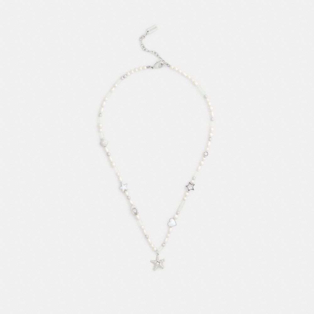 Coach Pearls And Seashell Necklace Silver Pearl