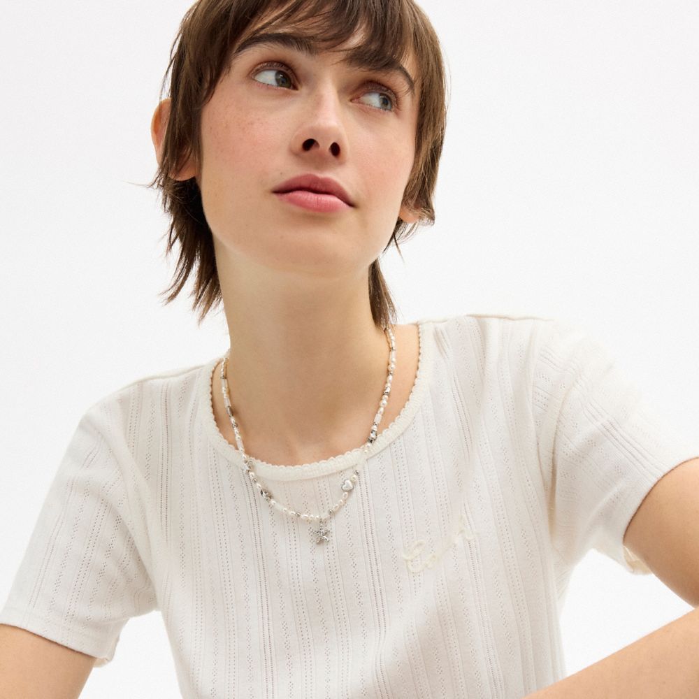 Coach Pearls And Seashell Necklace Silver Pearl