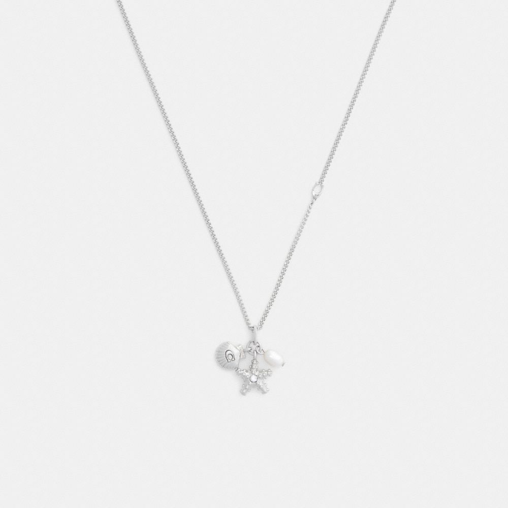 Coach Pearl And Seashell Pendant Necklace Silver Pearl