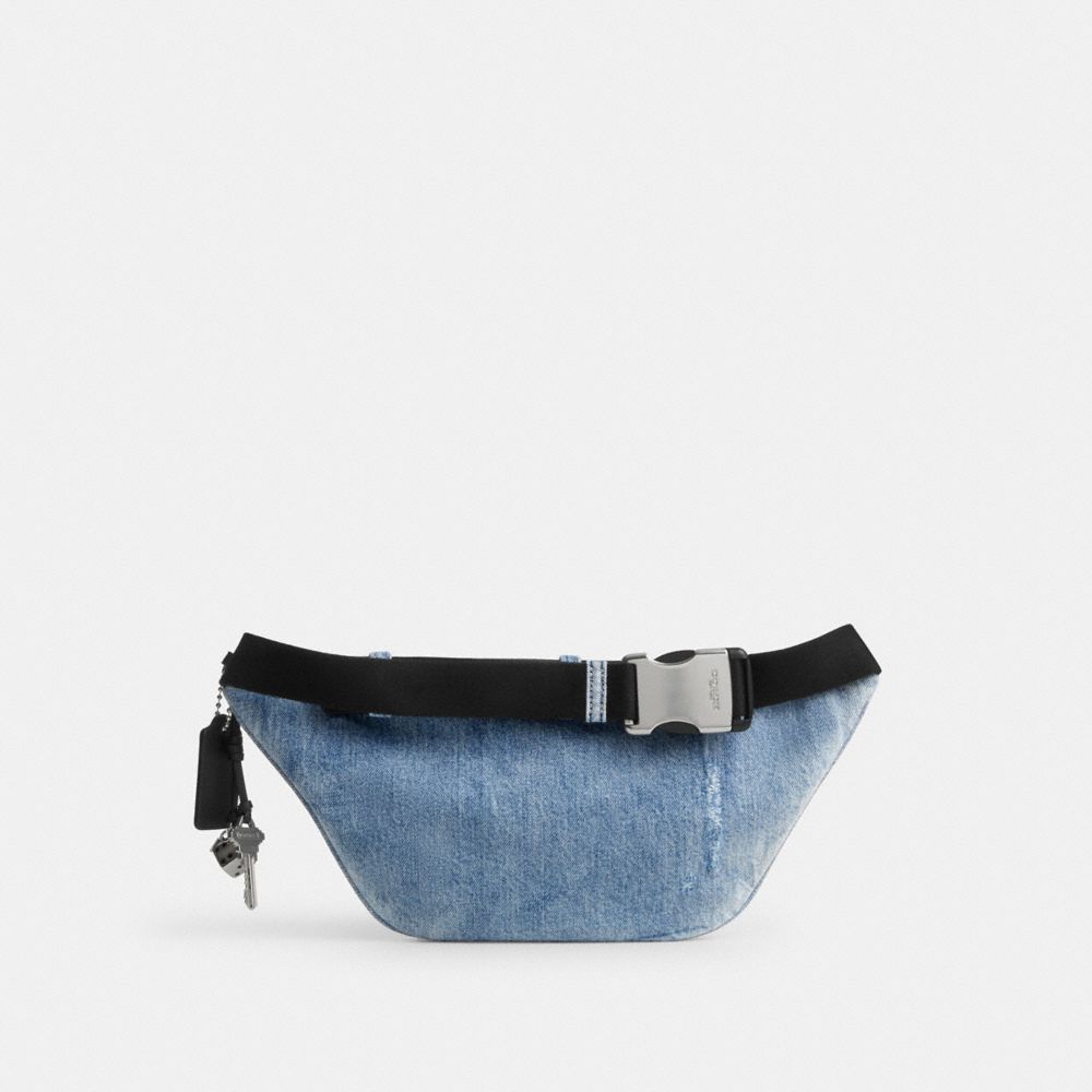 Coach Travis Belt Bag 35 In Loved Denim With Charms Silver Light Indigo