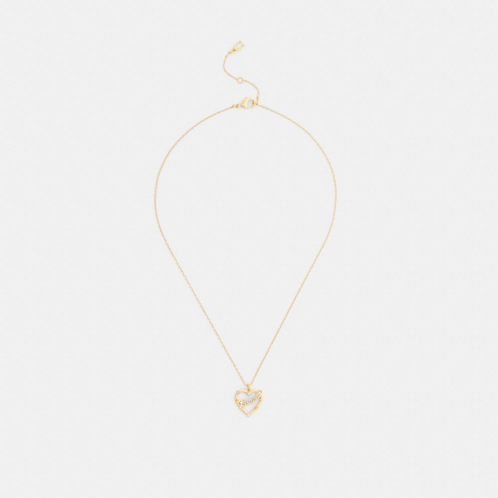 Coach Coach Script Heart Pendant Necklace Gold Multi