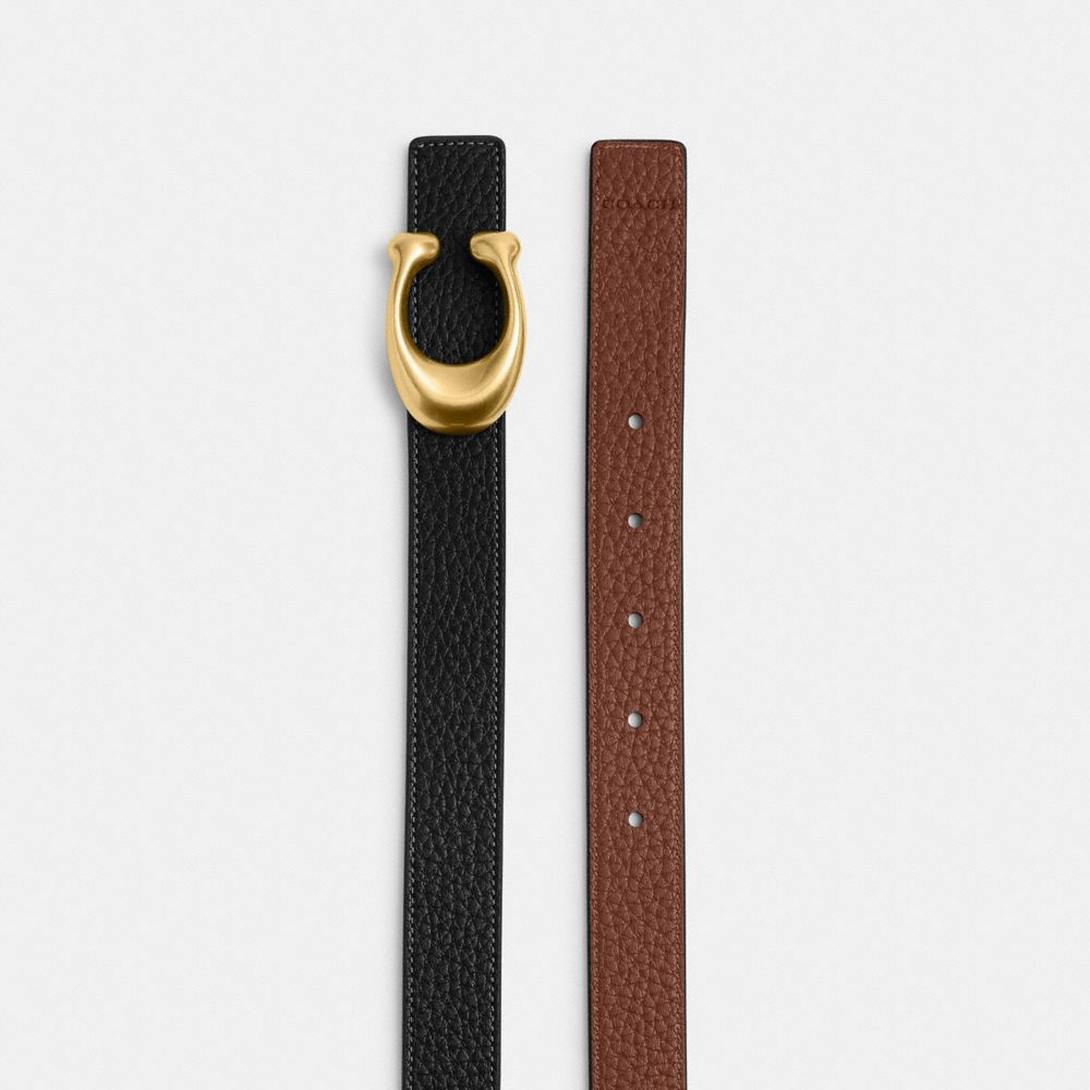 Coach Sculpted C Buckle Reversible Belt, 25 Mm Brass Black Redwood