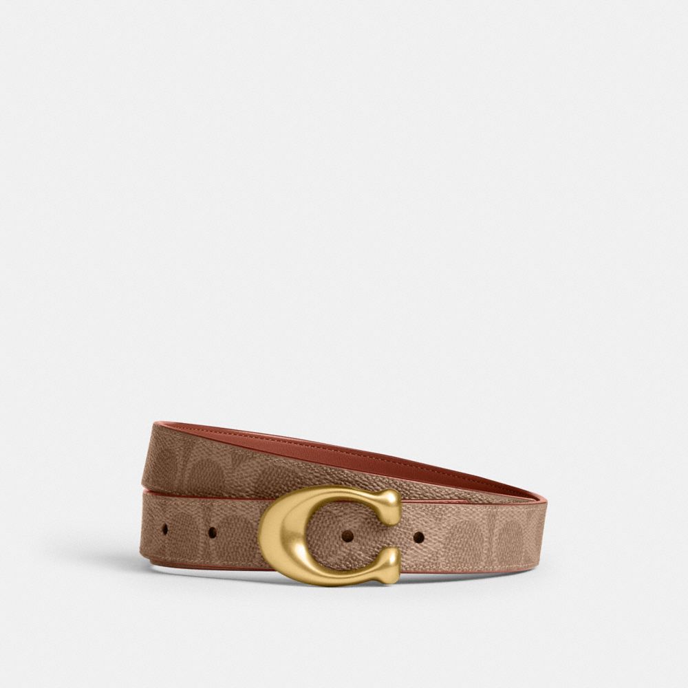 Coach Sculpted C Buckle Reversible Belt, 25 Mm Brass Tan Caramel
