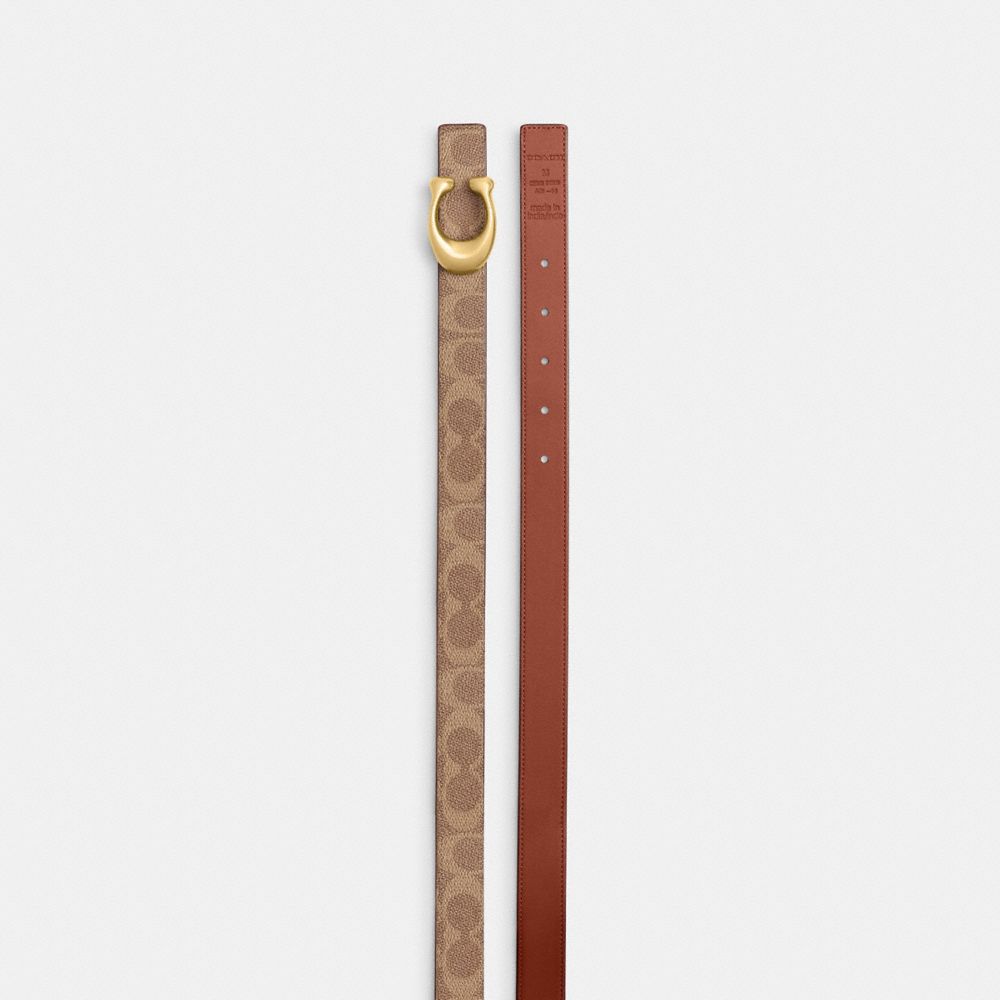 Coach Sculpted C Buckle Reversible Belt, 25 Mm Brass Tan Caramel