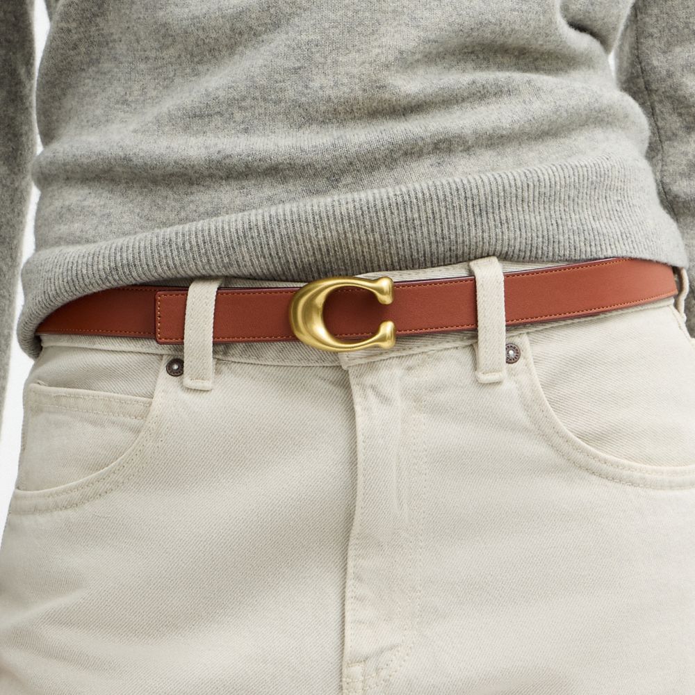 Coach Sculpted C Buckle Reversible Belt, 25 Mm Brass Tan Caramel