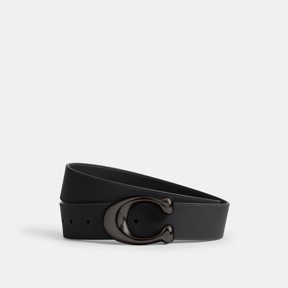 Coach Sculpted C Buckle Reversible Belt, 38 Mm Black Black