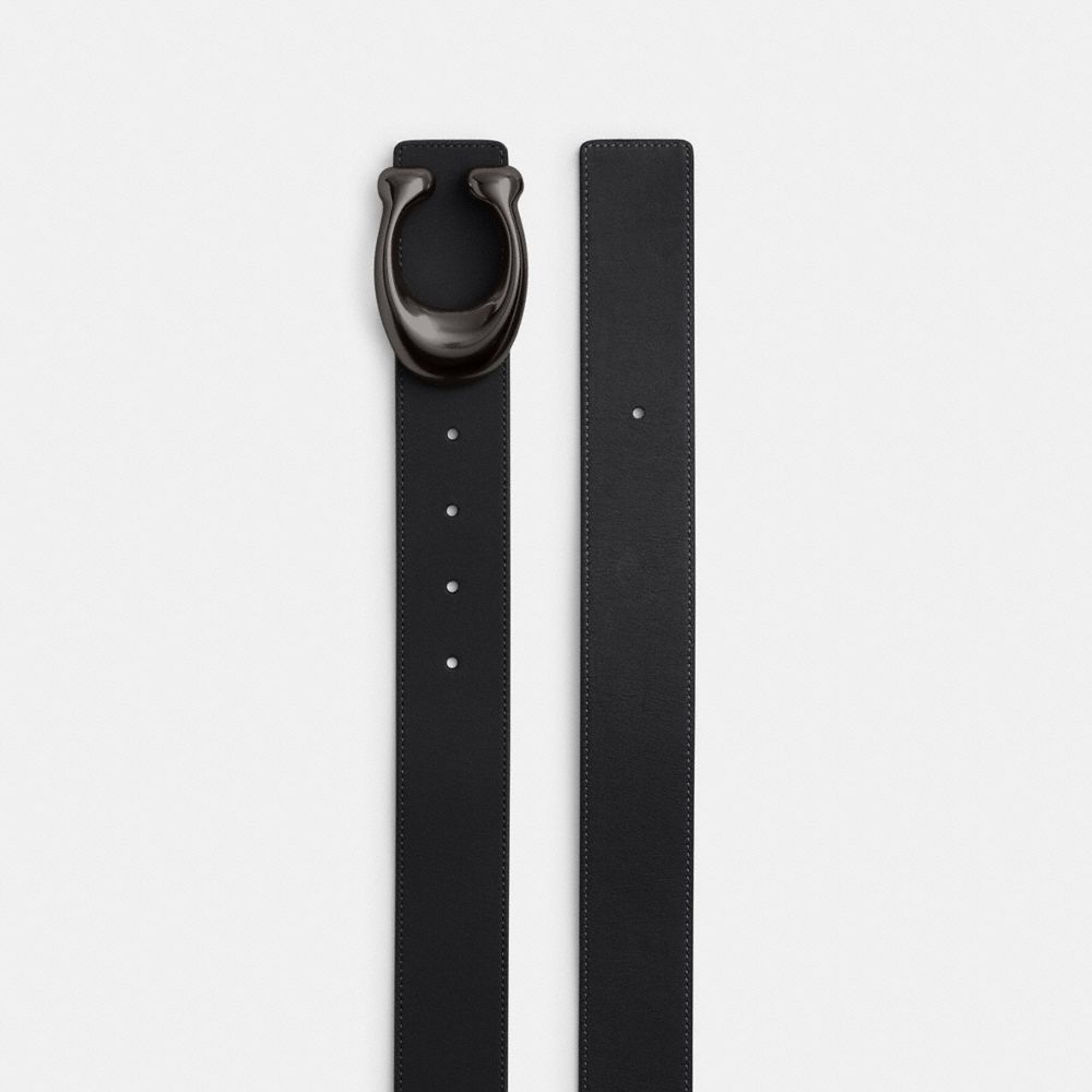 Coach Sculpted C Buckle Reversible Belt, 38 Mm Black Black