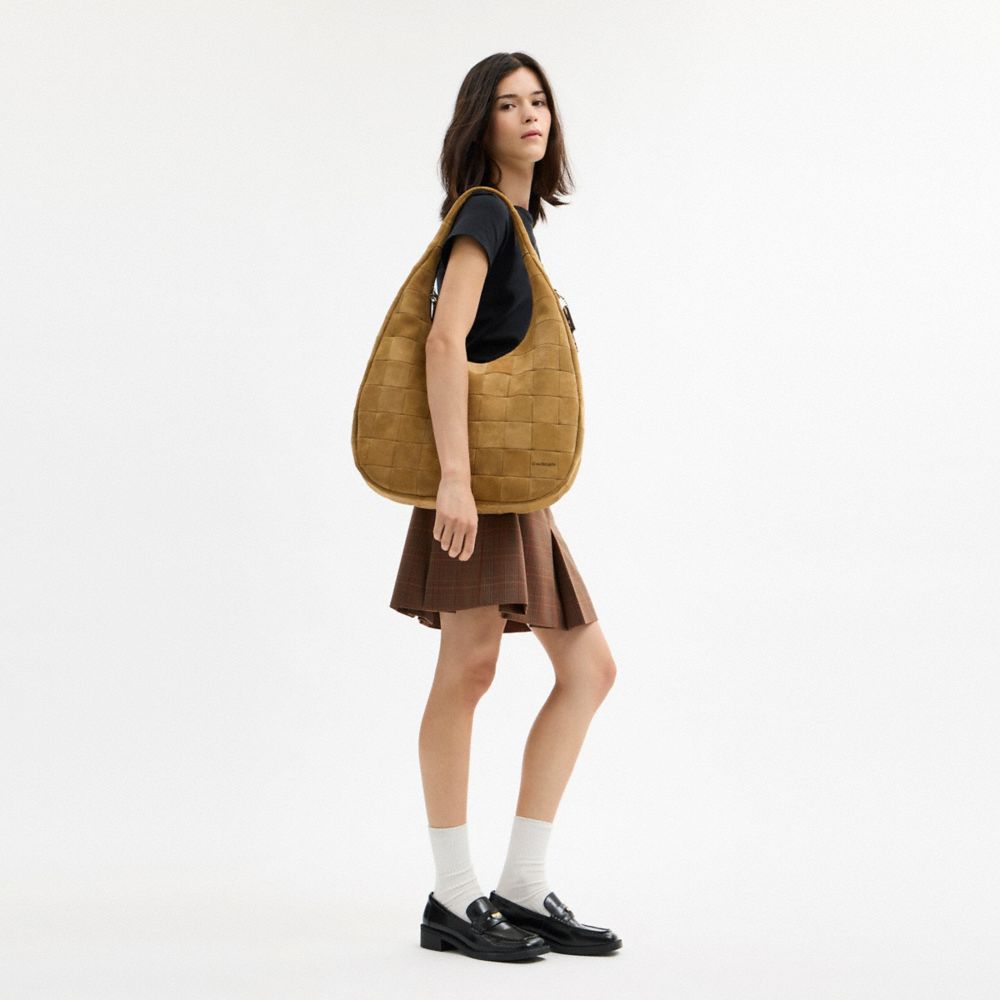 Coach Alter/Ego Large Crescent Shoulder Bag Sand Suede
