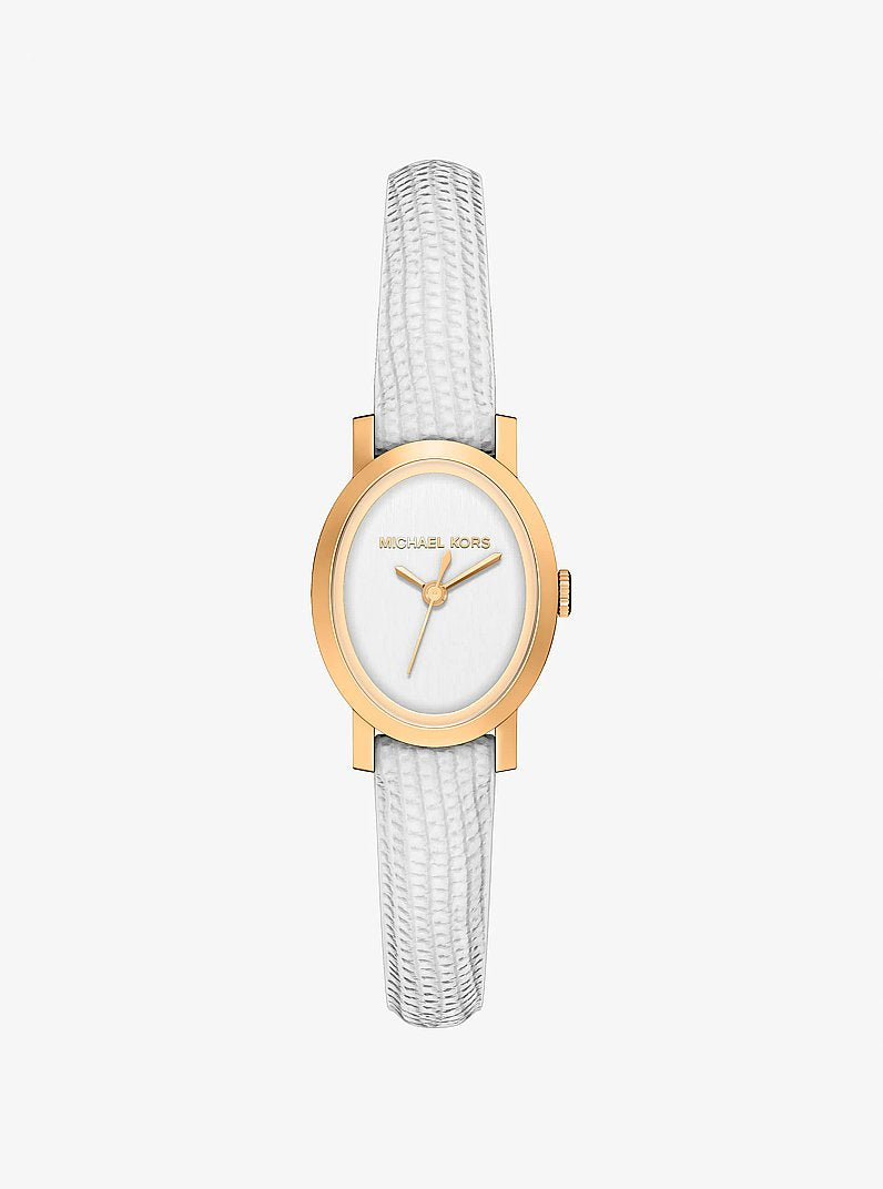 Michael Kors Petite Maude Gold-Tone And Lizard Embossed Leather Watch