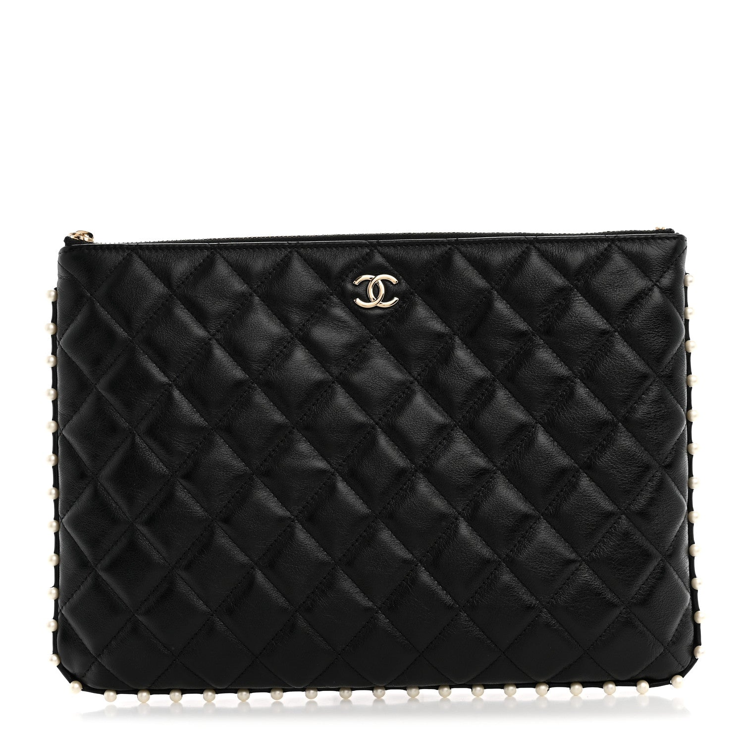 Chanel Calfskin Quilted Pearl Medium Cosmetic Case Black