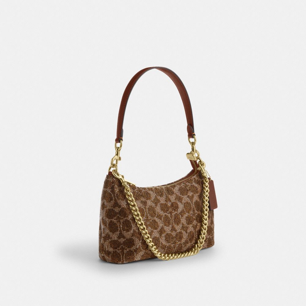 Coach Teri Shoulder Bag In Signature Beaded Satin Gold Tan