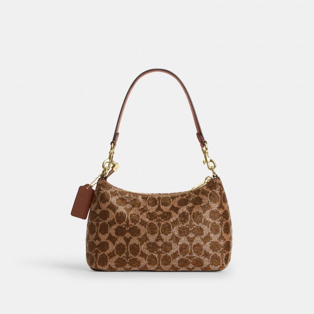 Coach Teri Shoulder Bag In Signature Beaded Satin Gold Tan