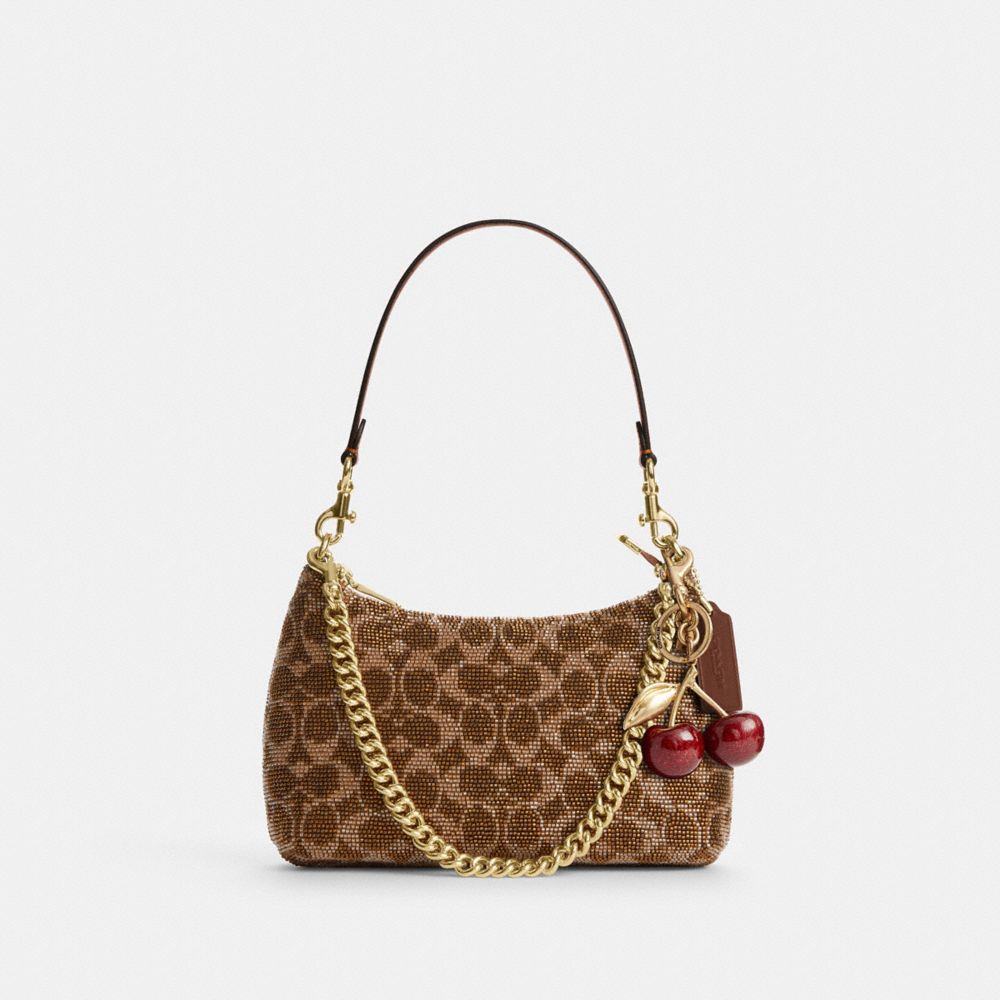 Coach Teri Shoulder Bag In Signature Beaded Satin Gold Tan