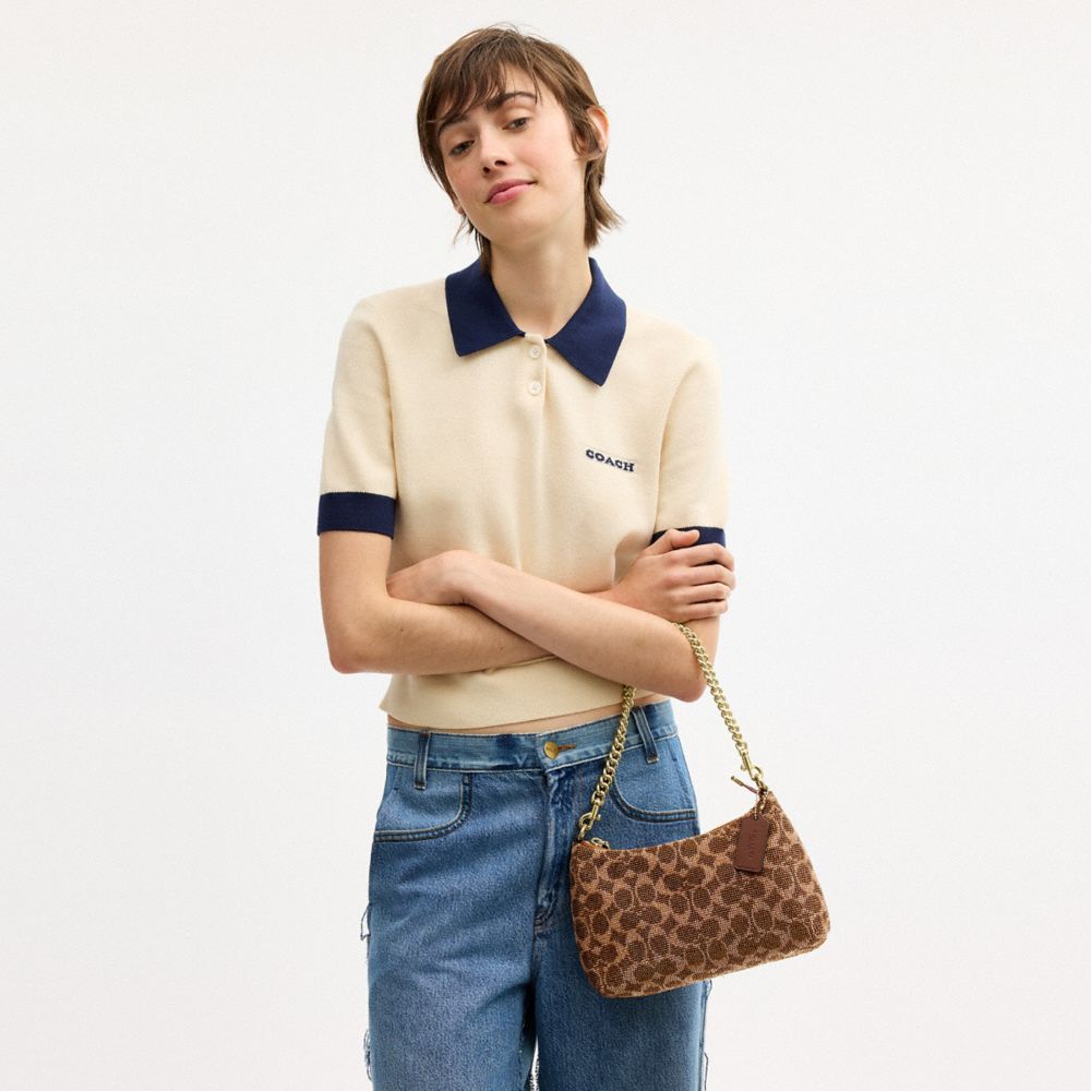 Coach Teri Shoulder Bag In Signature Beaded Satin Gold Tan
