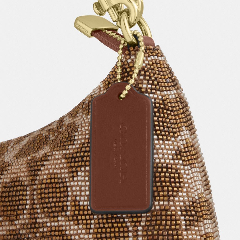 Coach Teri Shoulder Bag In Signature Beaded Satin Gold Tan