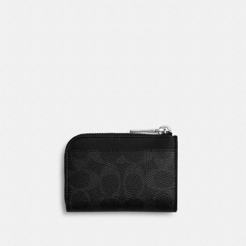 Coach L Zip Key Case In Signature Canvas Black Signature
