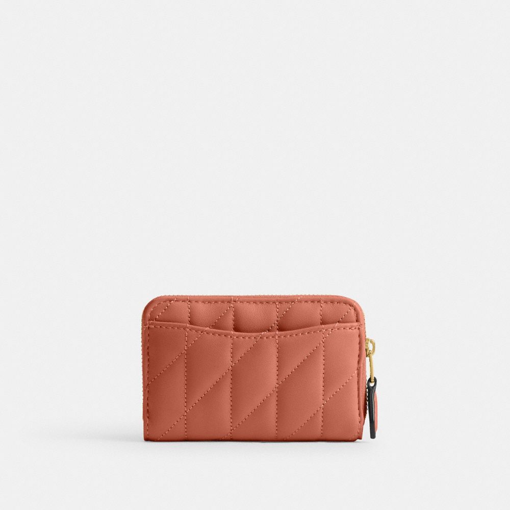 Coach Essential Small Zip Around Card Case With Pillow Quilting Brass Dark Peach