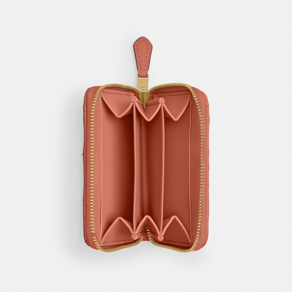 Coach Essential Small Zip Around Card Case With Pillow Quilting Brass Dark Peach
