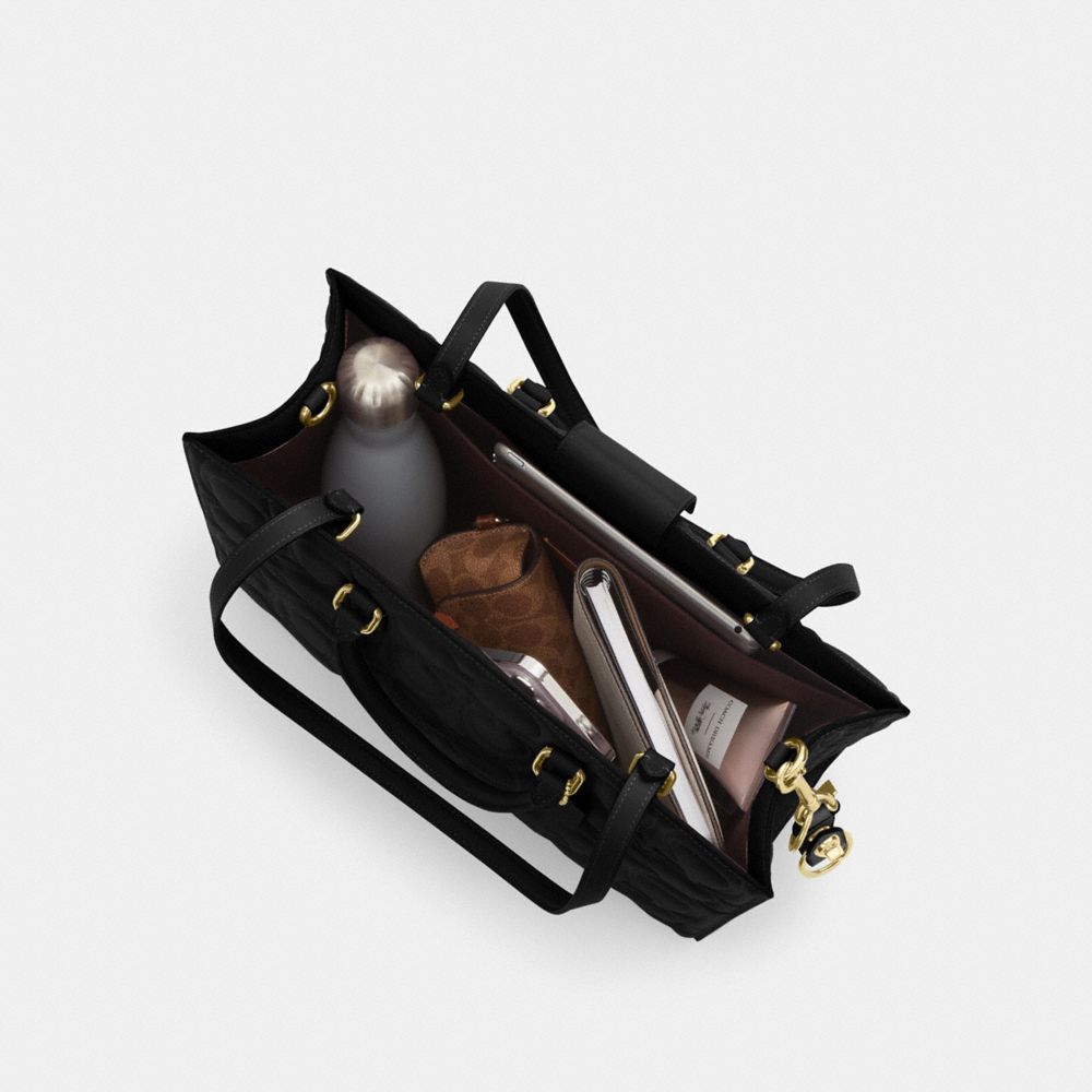 Coach Maggie Tote Bag In Signature Leather Gold Black