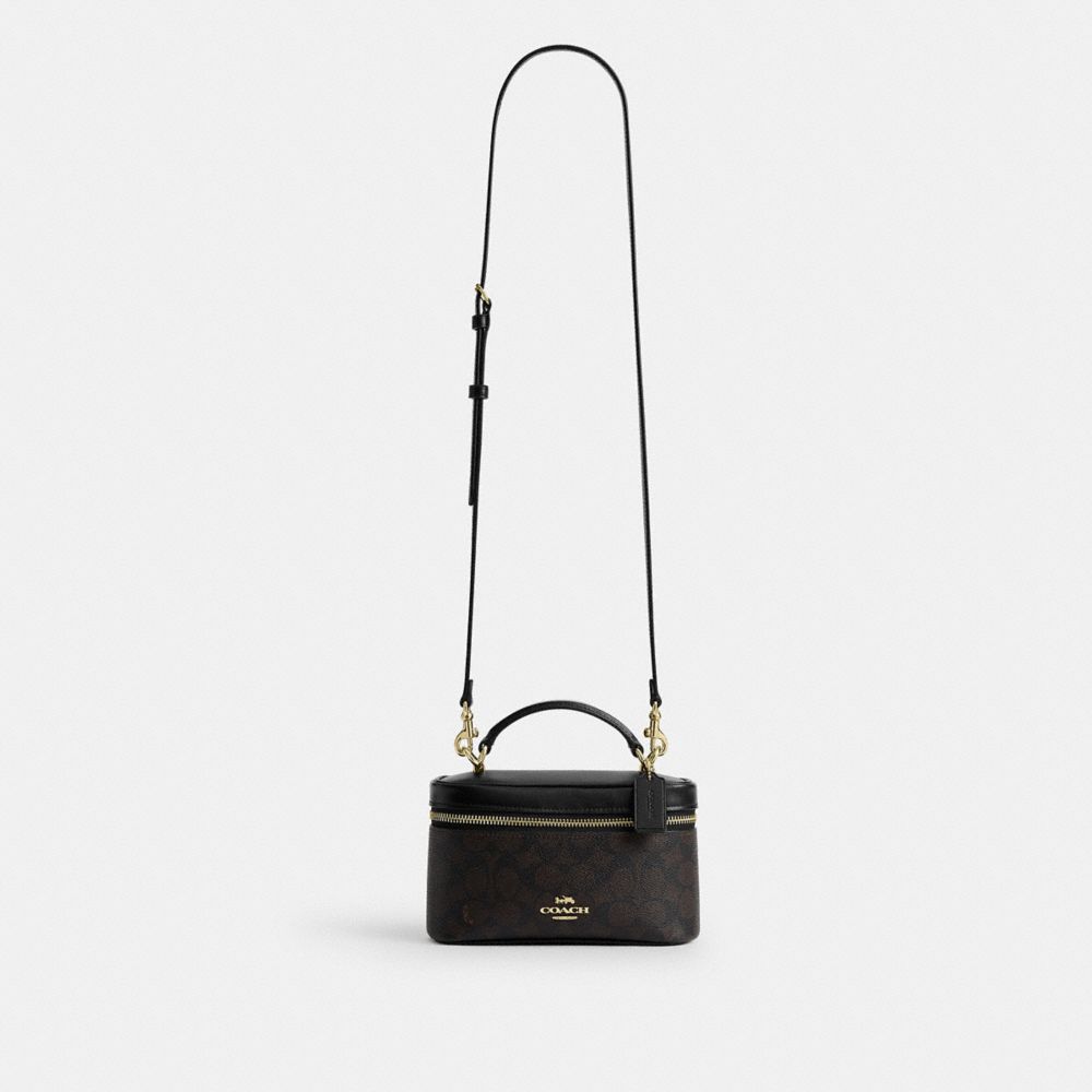 Coach Rainer Crossbody Bag 18 In Signature Canvas Gold Walnut Black