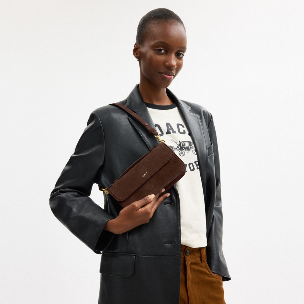 Coach Elora Top Handle Crossbody Bag Brass Dark Chocolate
