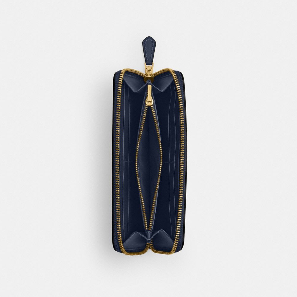 Coach New York Slim Accordion Zip Wallet Brass Navy