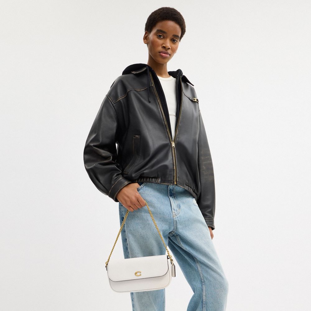 Coach Brook Flap Chain Bag Brass Chalk