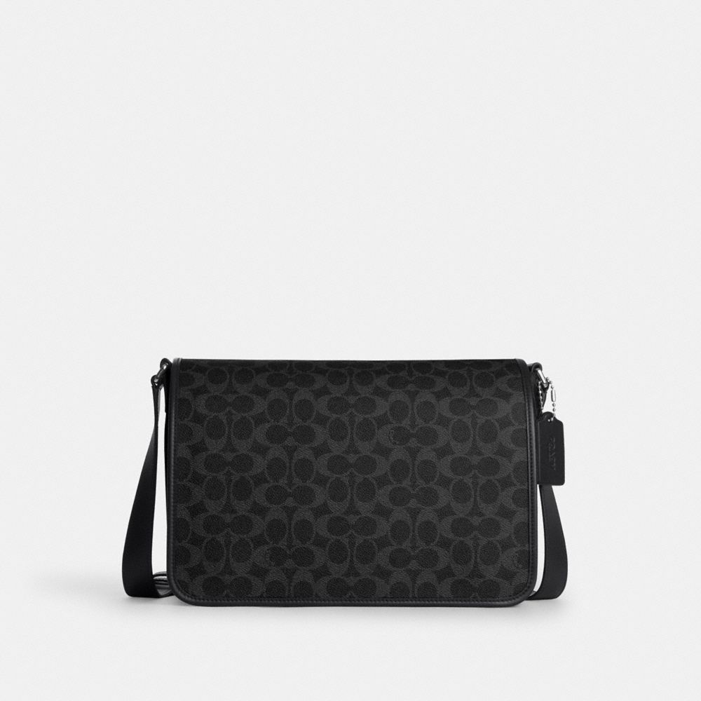 Coach Colby Messenger Bag 32 In Signature Canvas Silver Black Signature