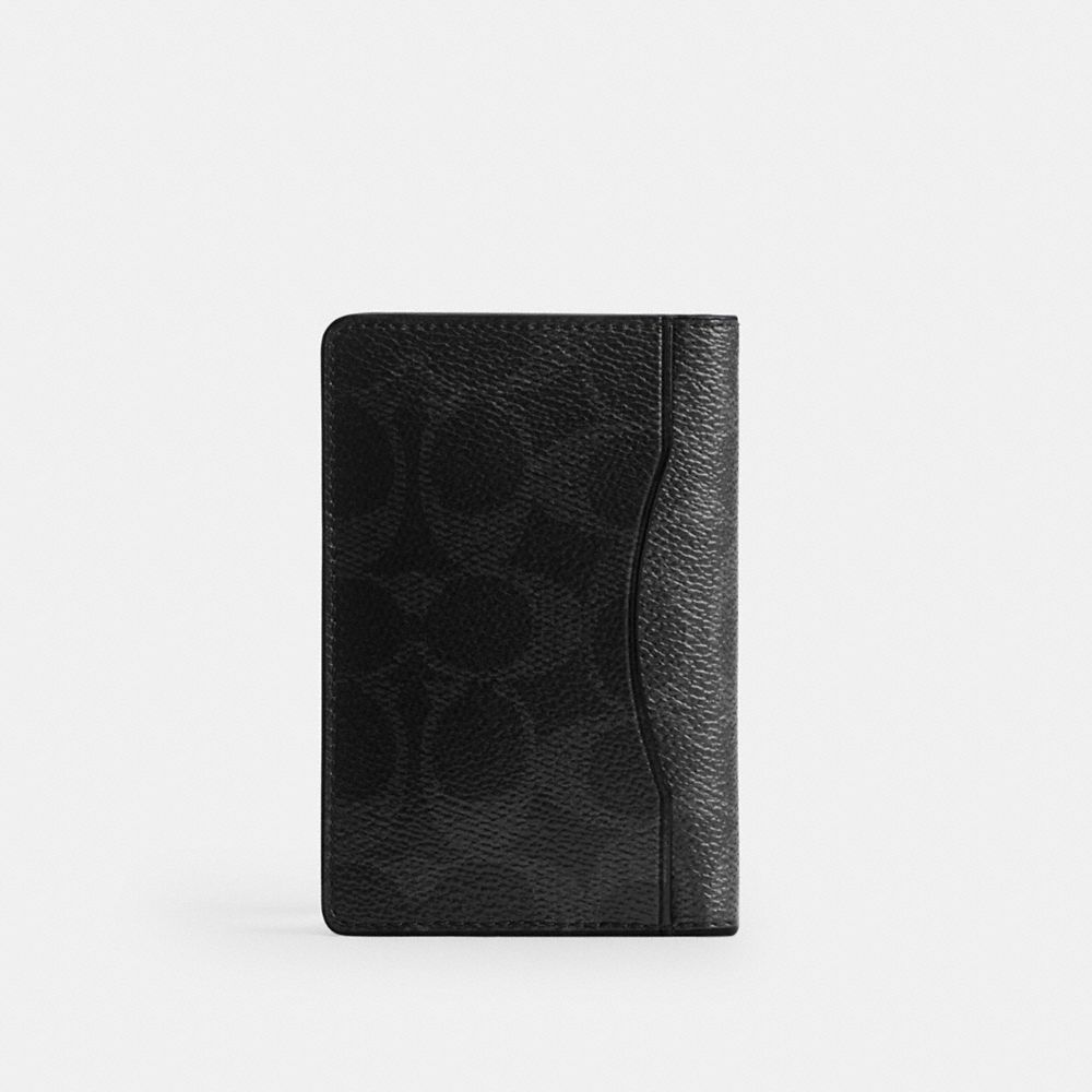 Coach Card Wallet In Signature Canvas Black Signature