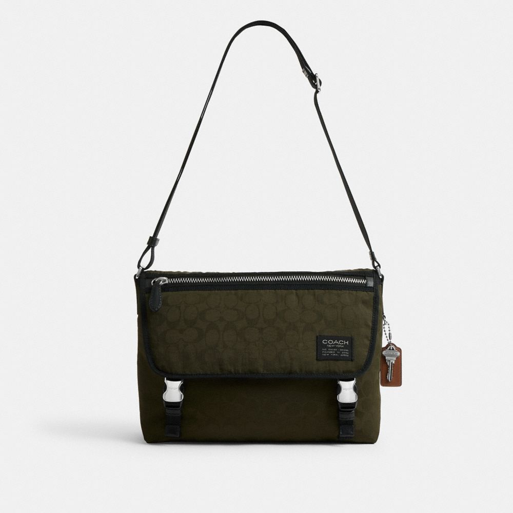 Coach Lane Messenger In Signature Nylon Dark Moss