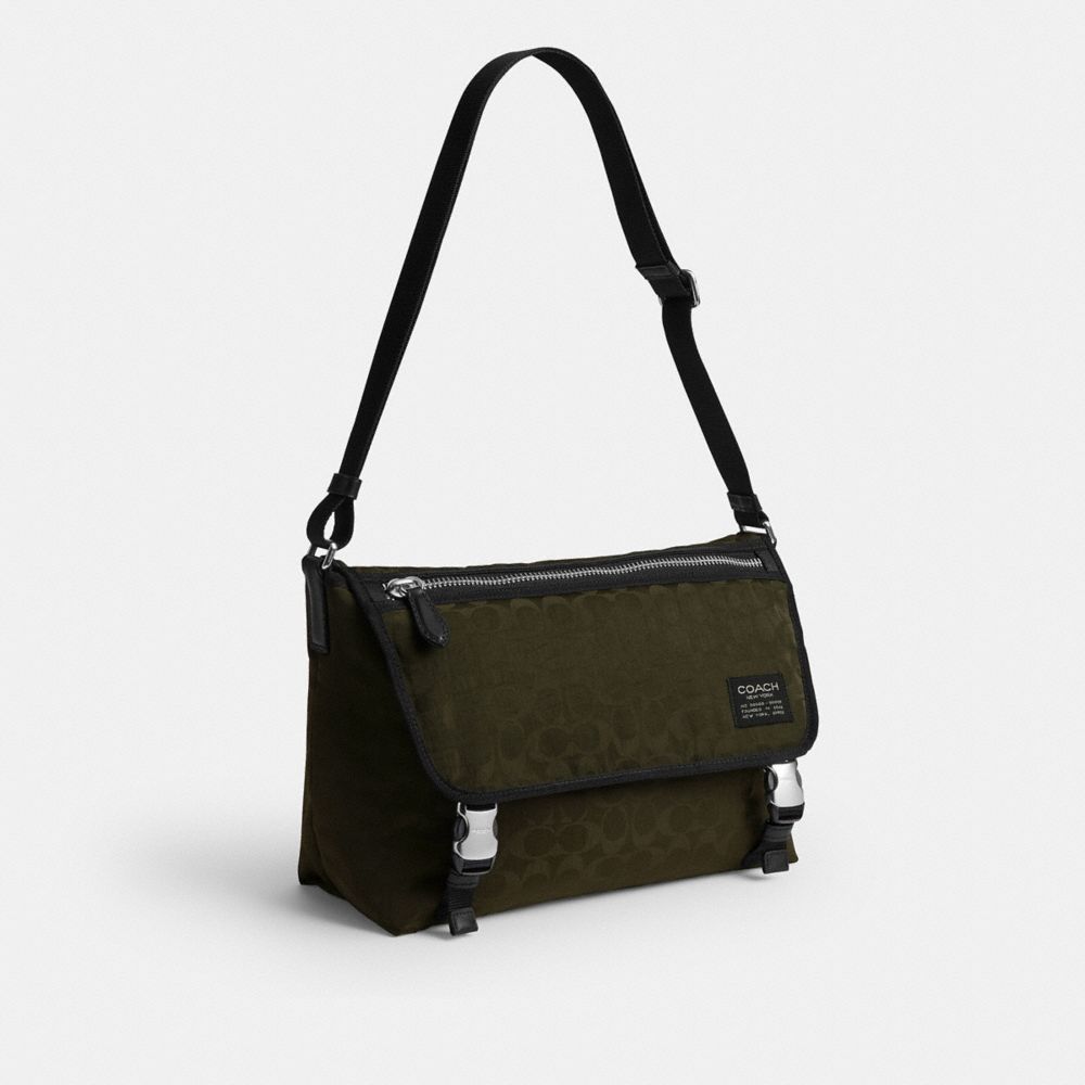 Coach Lane Messenger In Signature Nylon Dark Moss