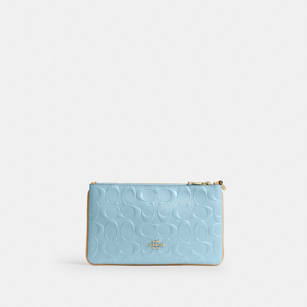 Coach Ashton Wristlet In Signature Leather Gold Light Blue