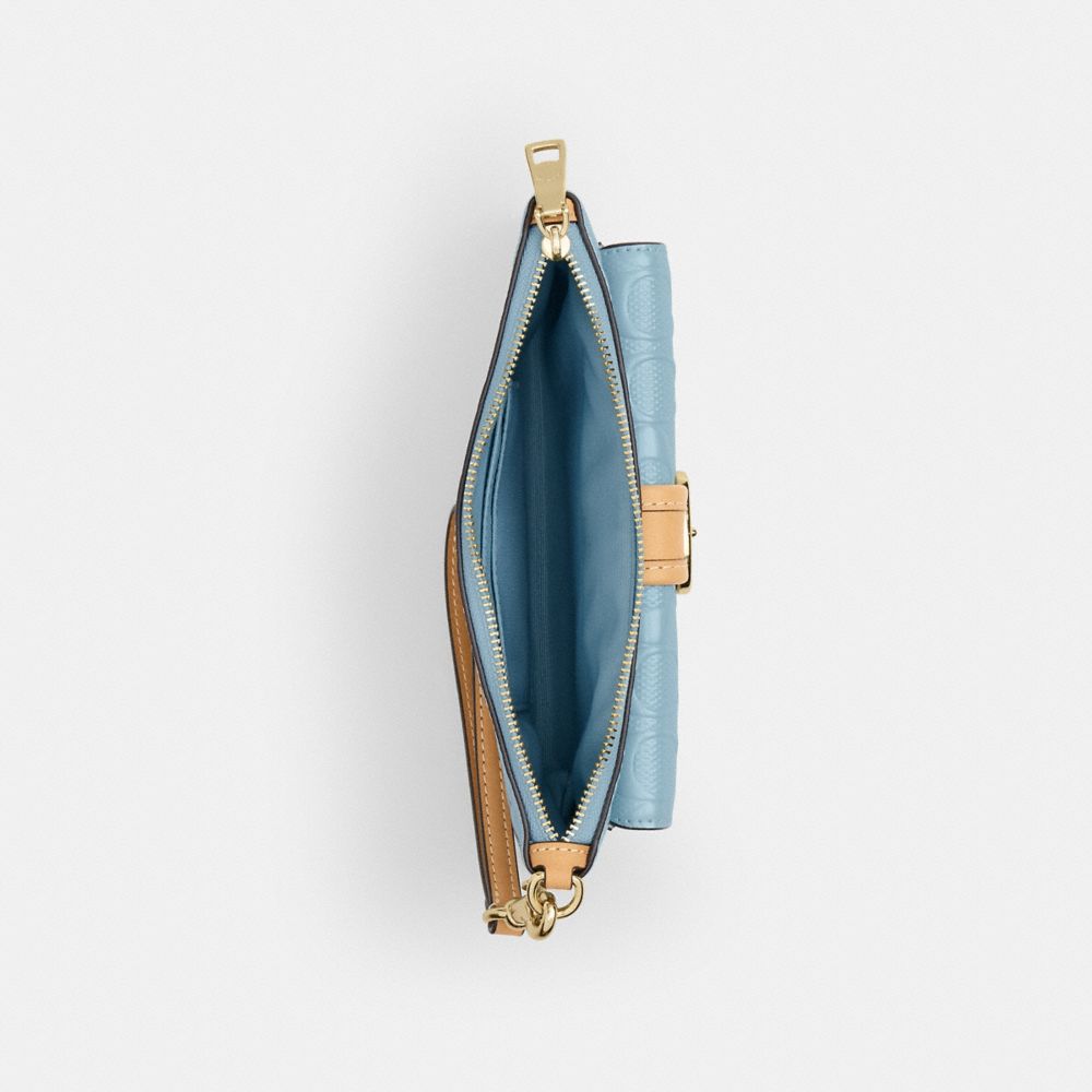Coach Ashton Wristlet In Signature Leather Gold Light Blue