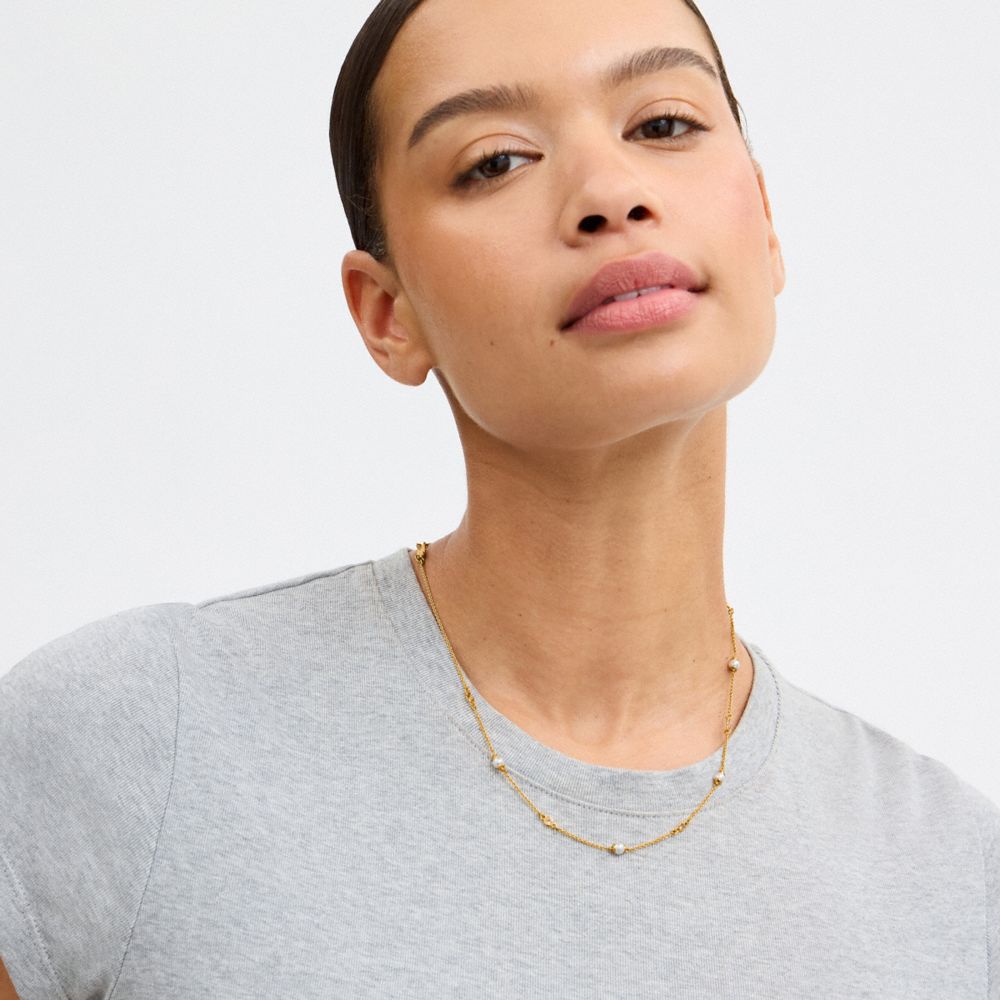 Coach Sculpted C Pearl Necklace Gold