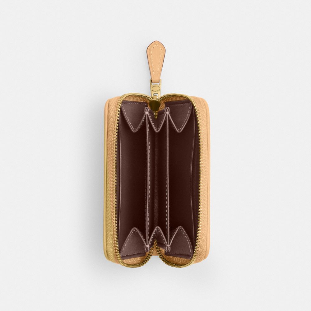 Coach Essential Small Zip Around Card Case In Signature Jacquard Brass Khaki Light Peach