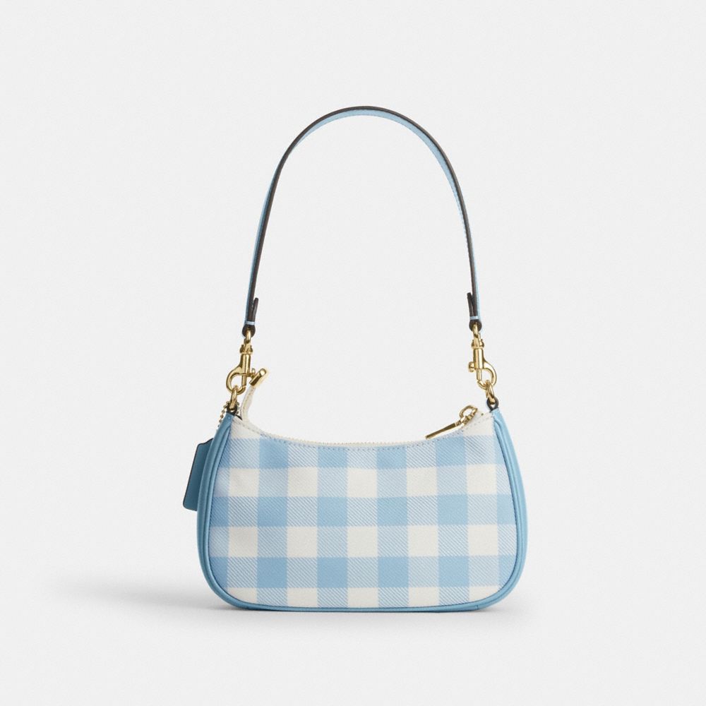 Coach Teri Mini Crossbody Bag With Gingham Print And Charm Gold Blue Multi