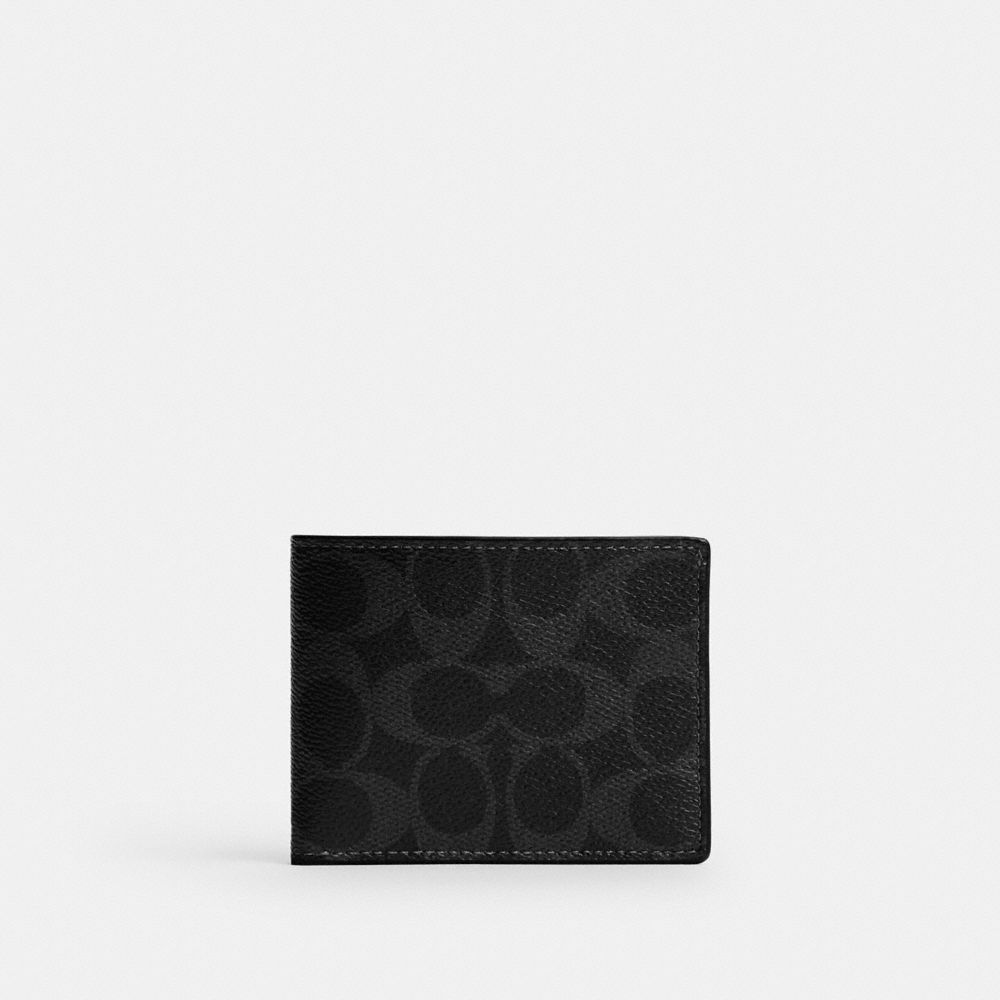 Coach Slim Billfold Wallet In Signature Canvas Black Signature