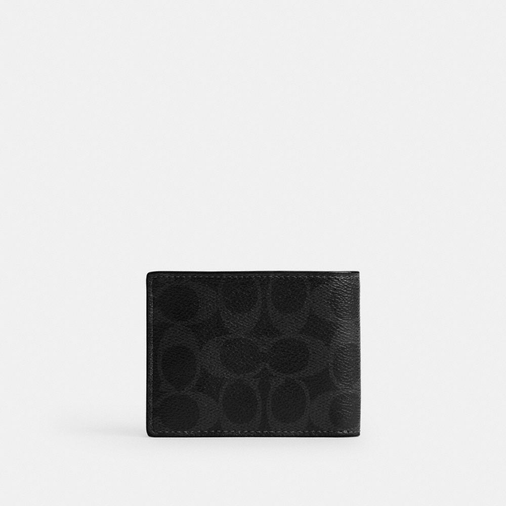 Coach Slim Billfold Wallet In Signature Canvas Black Signature