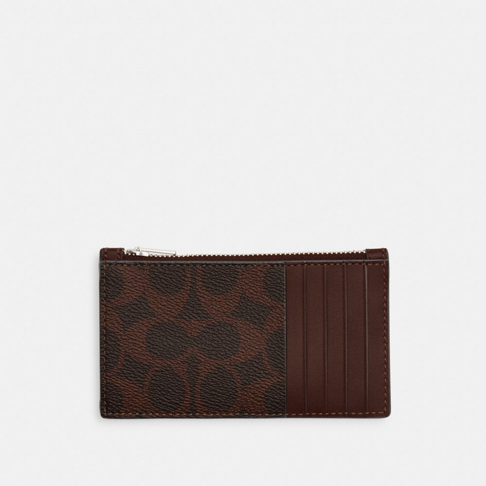 Coach Zip Card Case In Signature Canvas Maple