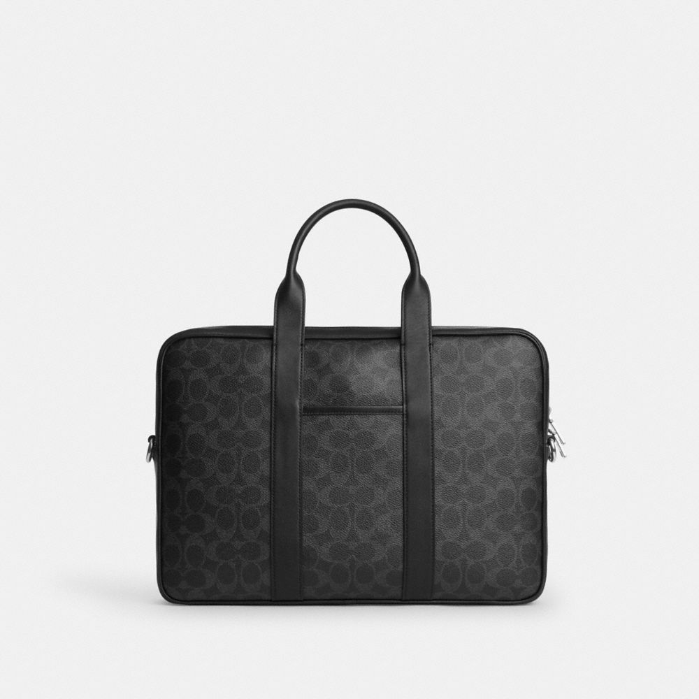 Coach Austin Brief In Signature Canvas Silver Black Signature