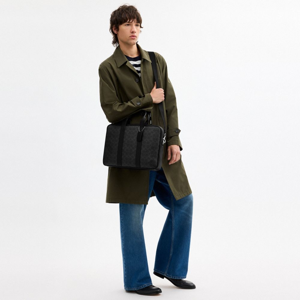 Coach Austin Brief In Signature Canvas Silver Black Signature