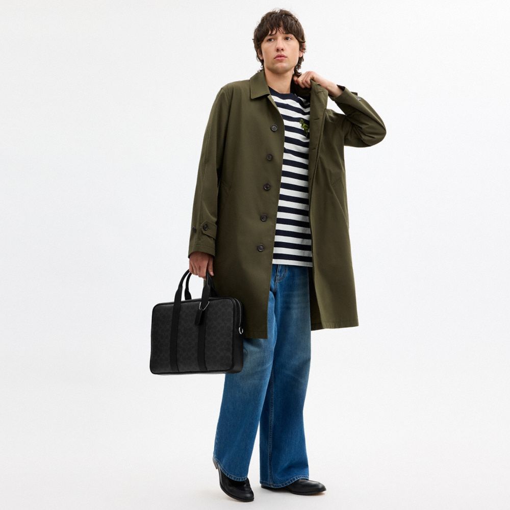 Coach Austin Brief In Signature Canvas Silver Black Signature