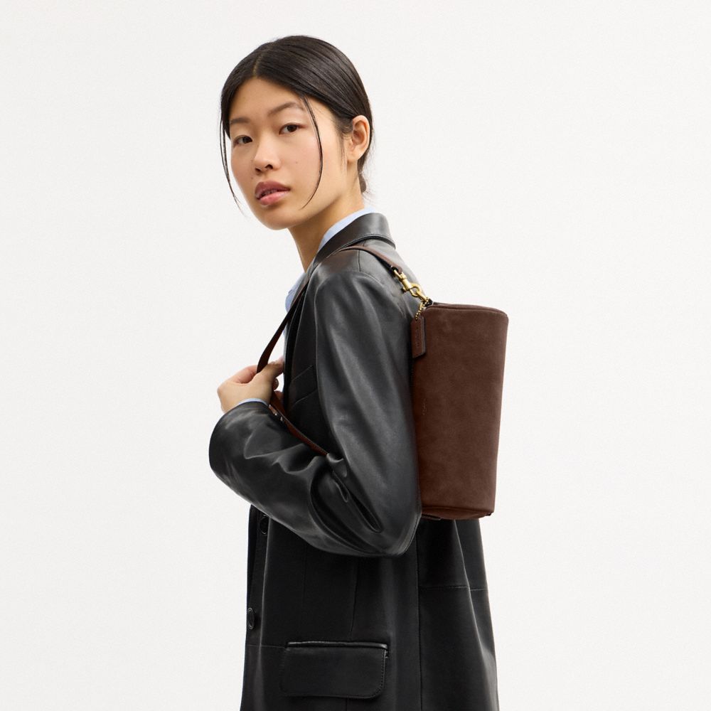 Coach Barrel Bag Brass Dark Chocolate