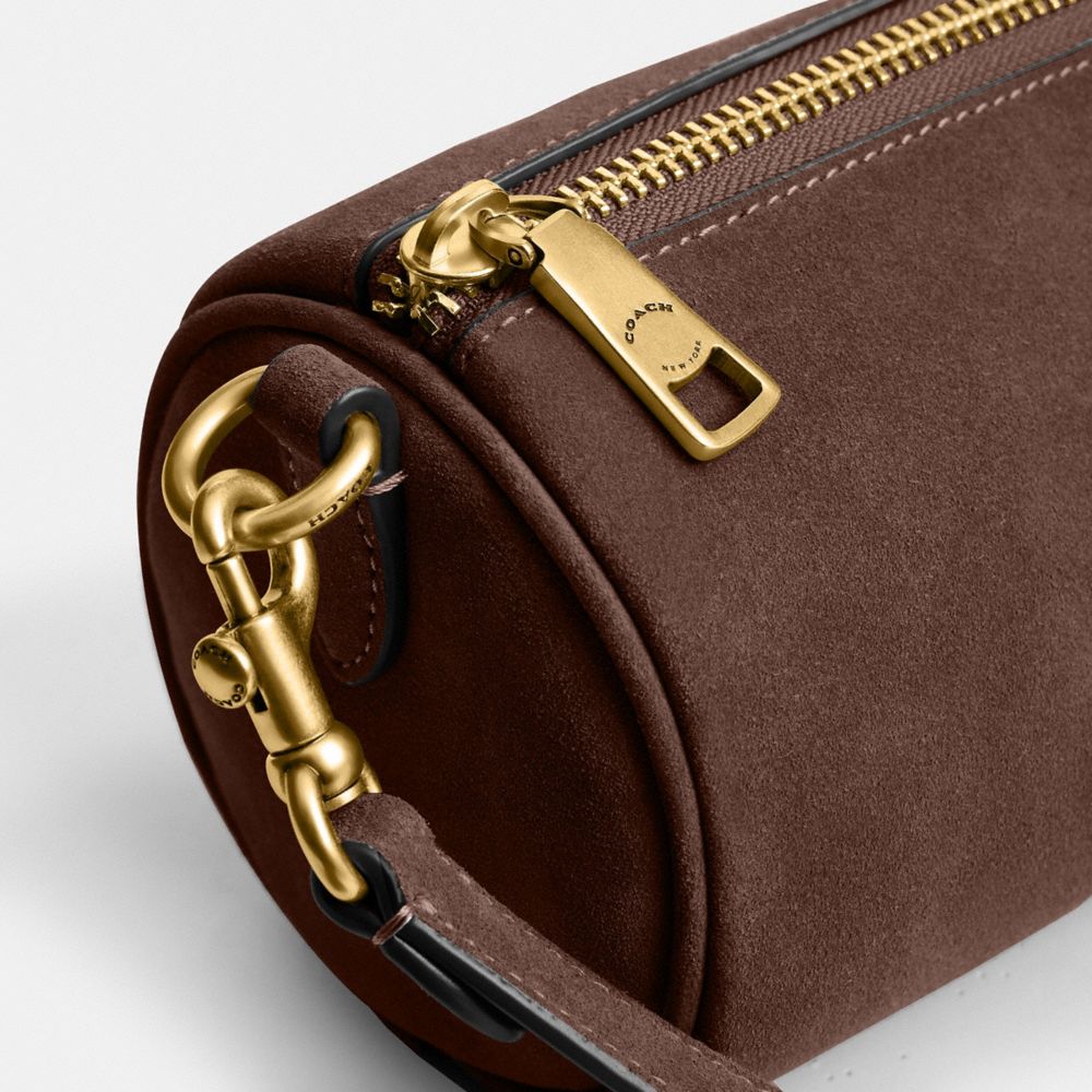 Coach Barrel Bag Brass Dark Chocolate
