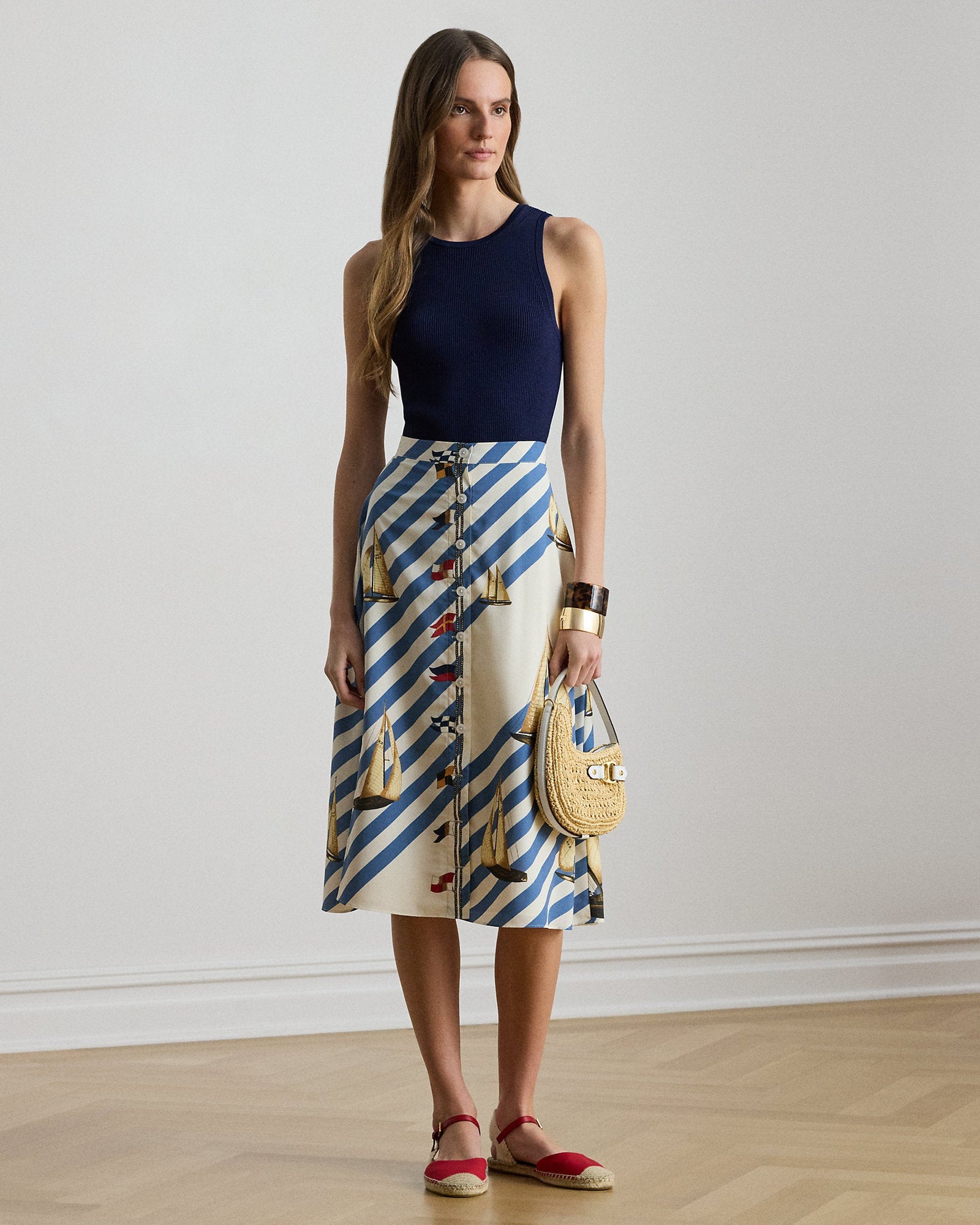 Ralph Lauren Print ButtonFront Crepe Skirt