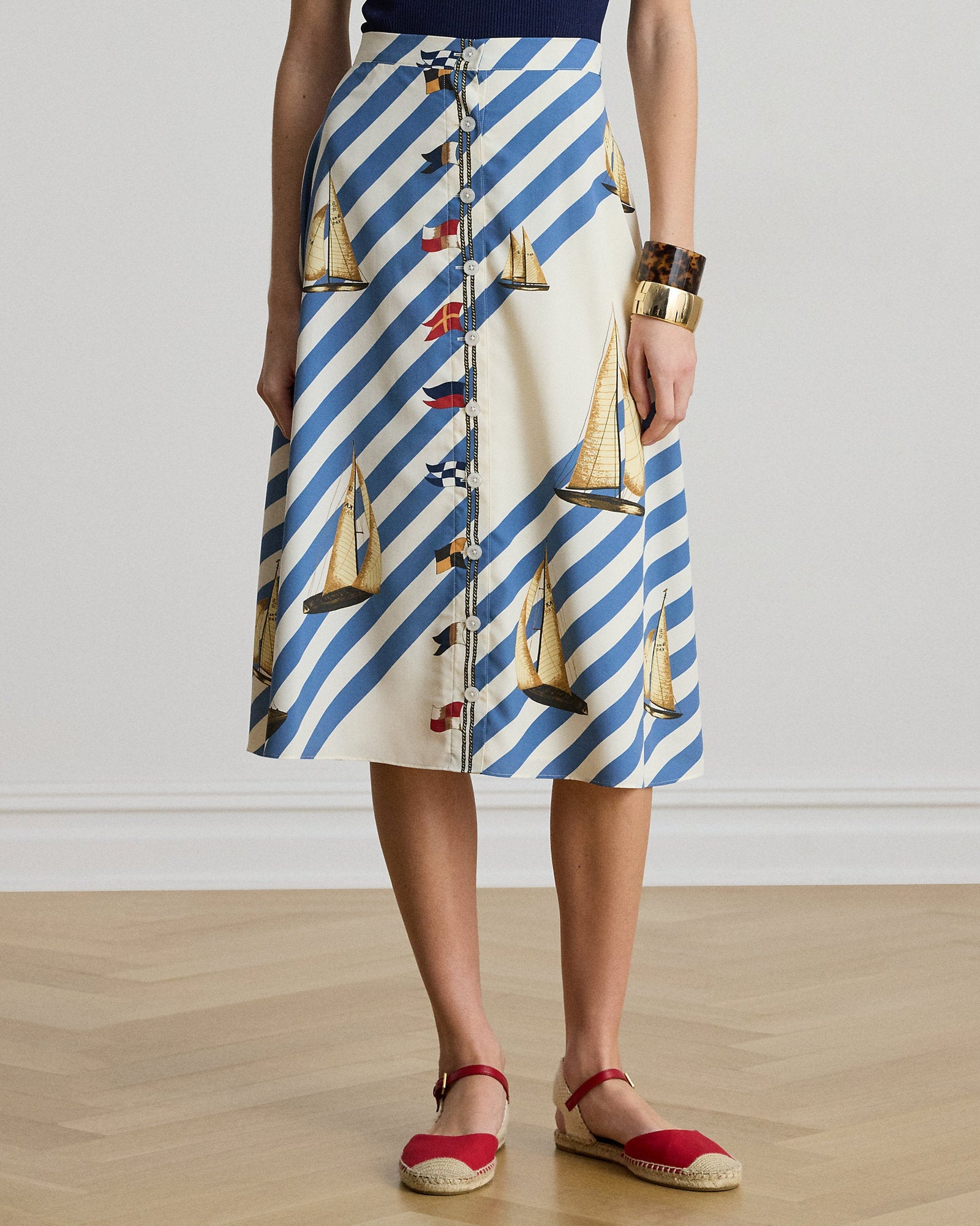 Ralph Lauren Print ButtonFront Crepe Skirt
