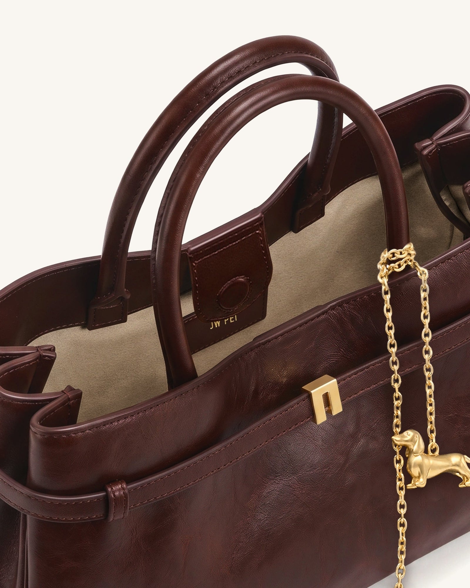 Jw Pei Maeve Dachshund Charm Satchel Tote Bag Deep Burgundy