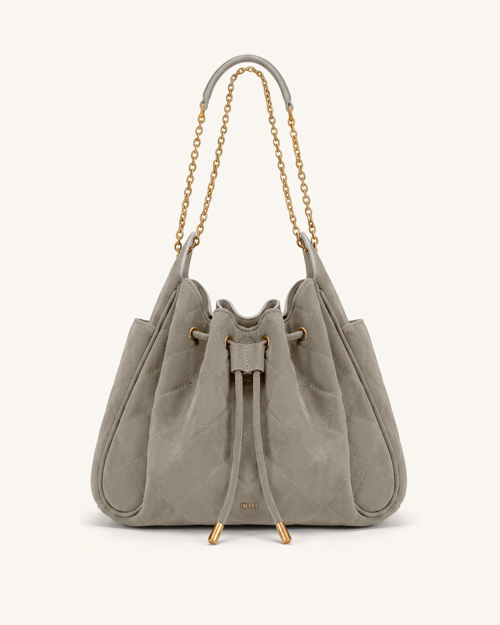 Jw Pei Rowan Faux Suede Quilted Chain Bucket Bag Gray