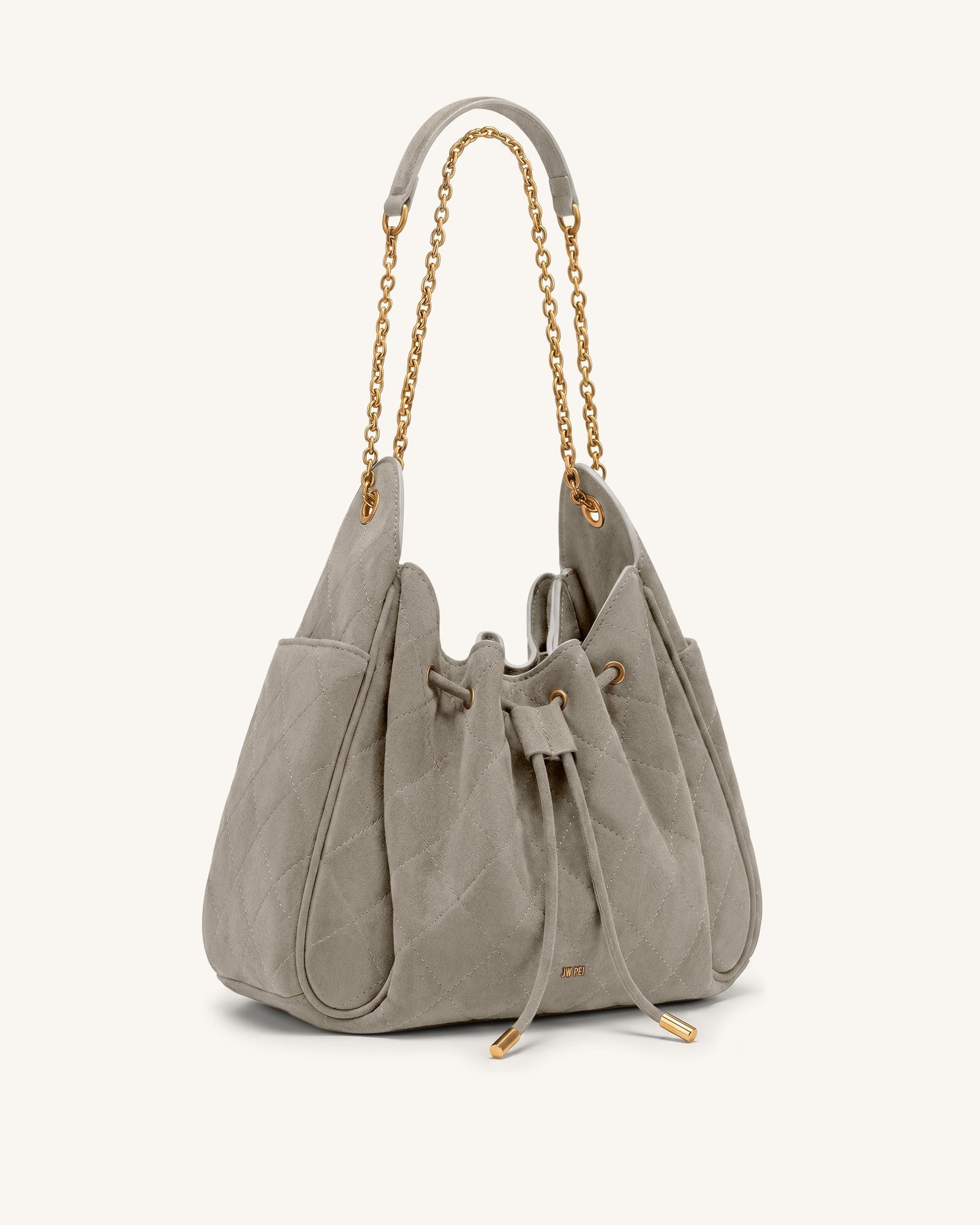 Jw Pei Rowan Faux Suede Quilted Chain Bucket Bag Gray